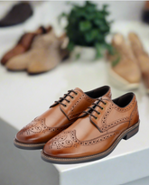 John White Mens Tan Stokes Brogue Derby Shoes